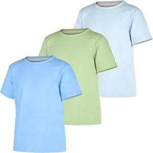 imageBIG ELEPHANT Kids UPF 50 Rash Guard Shirts 3Pack Short Sleeve UV Sun Protection Athletic Tees for Youth Boys GirlsMatcha Greenlight Blueblue