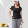imageBIG ELEPHANT 2 Pcs Womens Basic Short Sleeve TShirts UPF 50 Slim Fit Crew Neck Solid Tops for Daily WearTravelSportsBlack and Black
