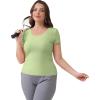 imageBIG ELEPHANT 2 Pcs Womens Basic Short Sleeve TShirts UPF 50 Slim Fit Crew Neck Solid Tops for Daily WearTravelSportsCaramel Orange and Matcha Green