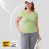 imageBIG ELEPHANT 2 Pcs Womens Basic Short Sleeve TShirts UPF 50 Slim Fit Crew Neck Solid Tops for Daily WearTravelSportsCaramel Orange and Matcha Green