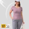 imageBIG ELEPHANT 2 Pcs Womens Basic Short Sleeve TShirts UPF 50 Slim Fit Crew Neck Solid Tops for Daily WearTravelSportsPurple and Nude Pink