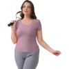 imageBIG ELEPHANT 2 Pcs Womens Basic Short Sleeve TShirts UPF 50 Slim Fit Crew Neck Solid Tops for Daily WearTravelSportsPurple and Nude Pink