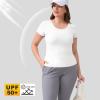 imageBIG ELEPHANT 2 Pcs Womens Basic Short Sleeve TShirts UPF 50 Slim Fit Crew Neck Solid Tops for Daily WearTravelSportsWhite and White