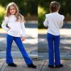 imageBIG ELEPHANT Girls Fleece Lined Flare Leggings High Waisted Athletic Bell Bottom Pants for KidsBlue