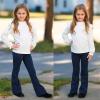 imageBIG ELEPHANT Girls Fleece Lined Flare Leggings High Waisted Athletic Bell Bottom Pants for KidsNavy Blue