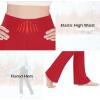 imageBIG ELEPHANT Girls Fleece Lined Flare Leggings High Waisted Athletic Bell Bottom Pants for KidsRed