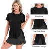 imageBIG ELEPHANT Womens 2 Pcs Summer Short Sleeve TShirts Casual Sports Tops for Beach Vacation Yoga with Side Slit DesignBlack and White