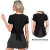 imageBIG ELEPHANT Womens 2 Pcs Summer Short Sleeve TShirts Casual Sports Tops for Beach Vacation Yoga with Side Slit DesignBlack and White