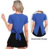 imageBIG ELEPHANT Womens 2 Pcs Summer Short Sleeve TShirts Casual Sports Tops for Beach Vacation Yoga with Side Slit DesignBlue and Rose Pink