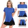 imageBIG ELEPHANT Womens 2 Pcs Summer Short Sleeve TShirts Casual Sports Tops for Beach Vacation Yoga with Side Slit DesignBlue and Rose Pink