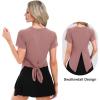 imageBIG ELEPHANT Womens 2 Pcs Summer Short Sleeve TShirts Casual Sports Tops for Beach Vacation Yoga with Side Slit DesignDark Grey and Brick Red