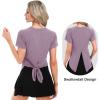 imageBIG ELEPHANT Womens 2 Pcs Summer Short Sleeve TShirts Casual Sports Tops for Beach Vacation Yoga with Side Slit DesignGraphite Green and Korean Purple