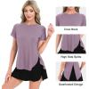 imageBIG ELEPHANT Womens 2 Pcs Summer Short Sleeve TShirts Casual Sports Tops for Beach Vacation Yoga with Side Slit DesignGraphite Green and Korean Purple