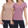 imageBIG ELEPHANT 2 Pcs Womens Basic Short Sleeve TShirts UPF 50 Slim Fit Crew Neck Solid Tops for Daily WearTravelSportsPurple and Nude Pink