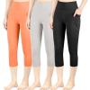 imageBIG ELEPHANT 3 Packs Girls Capri Leggings with Pockets High Waisted Yoga Pants Athletic Running Dance Workout for KidsBlacklight Grayorange