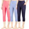 imageBIG ELEPHANT 3 Packs Girls Capri Leggings with Pockets High Waisted Yoga Pants Athletic Running Dance Workout for KidsNavy Bluebluepink