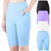 imageBIG ELEPHANT 4 Packs Girls Athletic Bike Shorts Dance Yoga Running Soccer Kids Compression Shorts with PocketsDeep Lavenderblackpale Bluebleached White