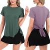 imageBIG ELEPHANT Womens 2 Pcs Summer Short Sleeve TShirts Casual Sports Tops for Beach Vacation Yoga with Side Slit DesignGraphite Green and Korean Purple