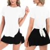 imageBIG ELEPHANT Womens 2 Pcs Summer Short Sleeve TShirts Casual Sports Tops for Beach Vacation Yoga with Side Slit DesignWhite and White