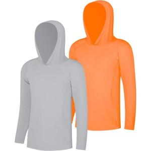imageBIG ELEPHANT 2 Pack Boys Athletic Hoodie Mesh Moisture Wicking Active Performance Long Sleeve T Shirt Quick Dry Fit PulloverOrangeLight Gray