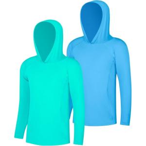 imageBIG ELEPHANT 2 Pack Boys Athletic Hoodie Mesh Moisture Wicking Active Performance Long Sleeve T Shirt Quick Dry Fit PulloverTurquoise GreenSky Blue