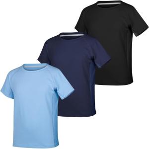 imageBIG ELEPHANT 3Pack Kids Short Sleeve TShirts Breathable UPF 50 QuickDry Mesh Solid Tees for Boys ampamp GirlsNavy Blue  Blue  Black