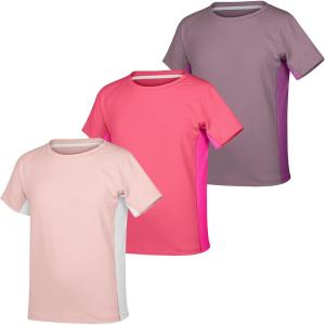 imageBIG ELEPHANT 3Pack Kids Short Sleeve TShirts Breathable UPF 50 QuickDry Mesh Solid Tees for Boys ampamp GirlsSakura Pink  Pink  Lotus Purple