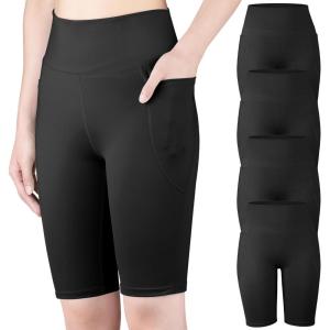 imageBIG ELEPHANT 4 Packs Girls Athletic Bike Shorts Dance Yoga Running Soccer Kids Compression Shorts with PocketsBlackblackblackblack