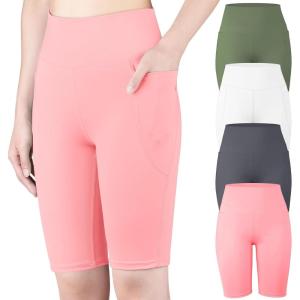imageBIG ELEPHANT 4 Packs Girls Athletic Bike Shorts Dance Yoga Running Soccer Kids Compression Shorts with PocketsLight Pink  Dark Lichen Green  Dark Gray  Bleached White