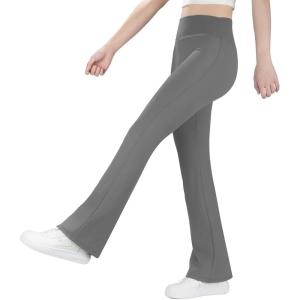 imageBIG ELEPHANT Girls Fleece Lined Flare Leggings High Waisted Athletic Bell Bottom Pants for KidsDark Gray