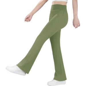 imageBIG ELEPHANT Girls Fleece Lined Flare Leggings High Waisted Athletic Bell Bottom Pants for KidsGreen