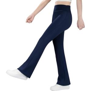 imageBIG ELEPHANT Girls Fleece Lined Flare Leggings High Waisted Athletic Bell Bottom Pants for KidsNavy Blue