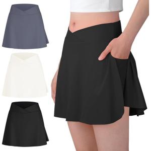 imageBIG ELEPHANT Girls Skorts  2in1 Flowy Shorts with Builtin Liner and Pockets Elastic Waist for Sports Dance SchoolBlackDark GrayWhite