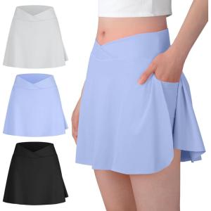 imageBIG ELEPHANT Girls Skorts  2in1 Flowy Shorts with Builtin Liner and Pockets Elastic Waist for Sports Dance SchoolBlackGrayBlue