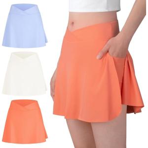 imageBIG ELEPHANT Girls Skorts  2in1 Flowy Shorts with Builtin Liner and Pockets Elastic Waist for Sports Dance SchoolBlueWhiteOrange