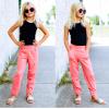 imageBIG ELEPHANT 3 Pack Girls Joggers with Pockets High Waisted Kids Athletic Pants for Yoga RunningDark Bluepinkblue