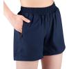 imageBIG ELEPHANT 3 Pcs Girls Athletic Shorts with Liner Quick Dry Sports Shorts with Zipper Pockets for Running Soccer CyclingBlacknavy Bluedark Grey