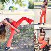 imageBIG ELEPHANT Girls Flare Leggings Kids Bell Bottoms High Waisted Bootcut Yoga Dance Flared PantsRed