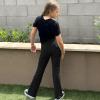 imageBIG ELEPHANT Girls Flare Leggings with Pockets Kids Bootcut Yoga Pants High Waisted Bell Bottoms for DanceBlack
