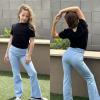imageBIG ELEPHANT Girls Flare Leggings with Pockets Kids Bootcut Yoga Pants High Waisted Bell Bottoms for DanceBlue