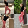 imageBIG ELEPHANT Girls Flare Leggings with Pockets Kids Bootcut Yoga Pants High Waisted Bell Bottoms for DancePink