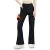 imageBIG ELEPHANT Girls Fleece Lined Leggings Youth Winter Warm Athletic Flare Pants with Pockets Kids Bell BottomsBlack