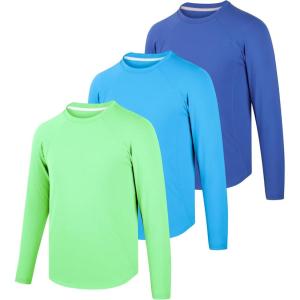 imageBIG ELEPHANT 3 Pack Boys Long Sleeve Rashguard  UPF 50QuickDry Athletic Shirts for Youth Breathable Crew NeckGreenNavy BlueSky Blue