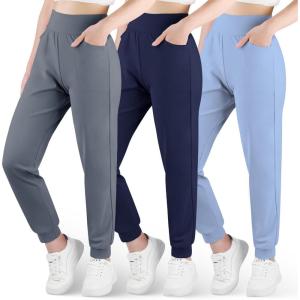 imageBIG ELEPHANT 3 Pack Girls Joggers with Pockets High Waisted Kids Athletic Pants for Yoga RunningDark Graydark Blueblue