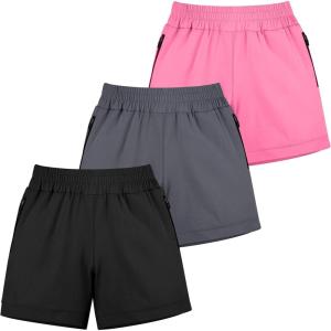 imageBIG ELEPHANT 3 Pcs Girls Athletic Shorts with Liner Quick Dry Sports Shorts with Zipper Pockets for Running Soccer CyclingBlackdark Greypink