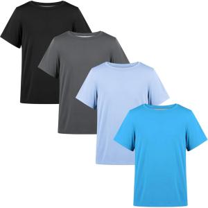 imageBIG ELEPHANT 4 Pack Boys Athletic Short TShirts UPF 50 Sun Protection Rash Guard Shirts QuickDryMoistureWickingBlackGraySky BlueBlue