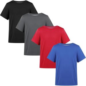 imageBIG ELEPHANT 4 Pack Boys Athletic Short TShirts UPF 50 Sun Protection Rash Guard Shirts QuickDryMoistureWickingBlackRedGrayNavy Blue