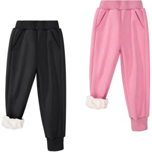 imageBIG ELEPHANT Boys Girls Fleece Lined Sweatpants Youth Soft Cotton Athletic Jogger Kids Basic Active Pants with PocketsBlack With Pink 2 Pack
