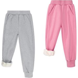 imageBIG ELEPHANT Boys Girls Fleece Lined Sweatpants Youth Soft Cotton Athletic Jogger Kids Basic Active Pants with PocketsLight Gray With Pink 2 Pack