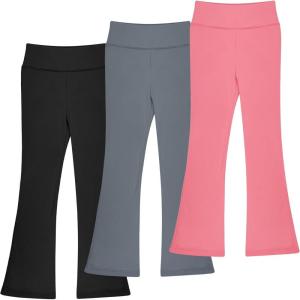 imageBIG ELEPHANT Girls Flare Leggings Kids Bell Bottoms High Waisted Bootcut Yoga Dance Flared PantsBlackDark GrayPink